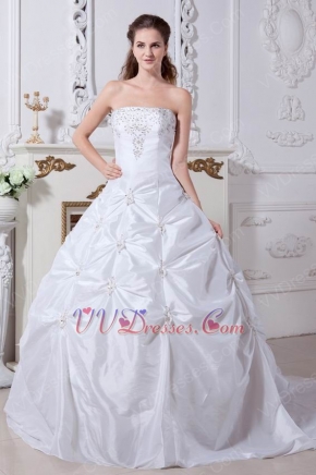 Wonderful Lace Up Strapless Taffeta Puffy Wedding Bridal Dress