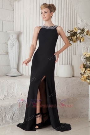 Modest Scoop Pearl Neck Black Juniors Evening Dress