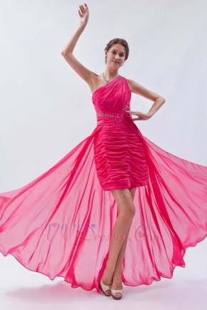 Unique One Shoulder Rose Pink Asymmetrical Cocktail Dress