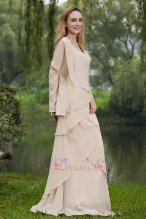 Square Papaya Whip Chiffon Mother Of the Bride Dress