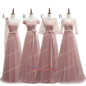 Pretty Cameo Brown Series Neckline Floor Length Dress For Bridesmaids