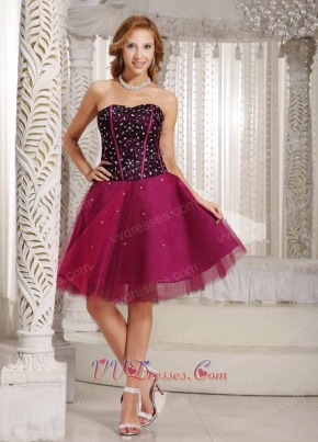 Black Lace With Crystals Magenta Tulle Short Prom Dresses Inexpensive