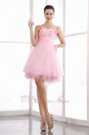 Spaghetti Straps Sweetheart Neck Pink Short Prom Dress With Beading