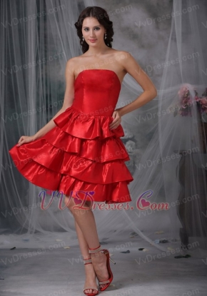 Strapless Ruffled Layers Scarlet Short Dress For Prom Wear Knee Length Sexy