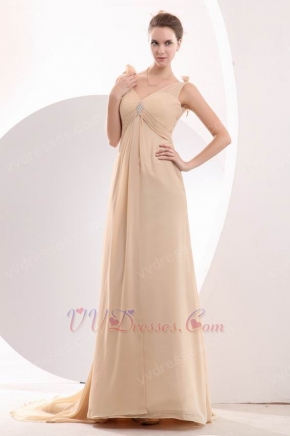 V-Neck Empire Silhouette Peach Puff Cache Prom Dress Special Occasion