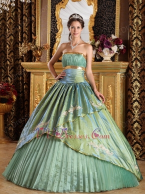 Strapless Appliques Celadon Green Adult Ceremony Dress