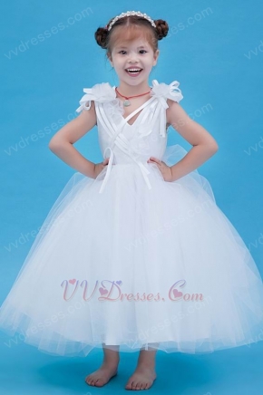 Hot Sell V-Neck Flowers Embellish Bridal Party Flower Girl Dress