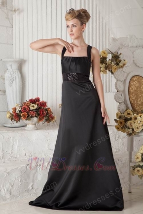 Straps Square Floor Length Black Pageant Evening Dress