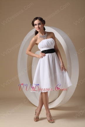 Terse Strapless Knee-length White Skirt  Black Sash Beach Party Dress