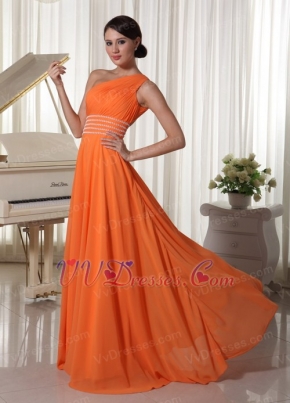 Orange Chiffon One Shoulder Prom Dress With Long Skirt Inexpensive