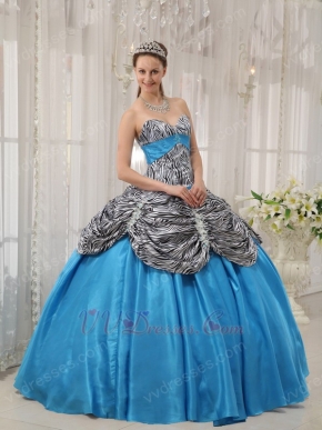 Printed Zebra Fabric 16 Years Old Girls Blue Quinceanera Dress