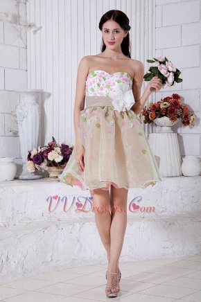 Lovely Sweetheart Champagne Short Prom Dress With Colorful Flowers