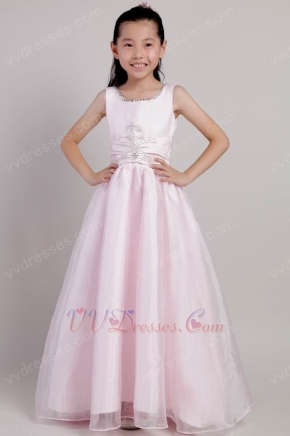 Square Neckline Floor Length Pink Dresses For Flower Girl