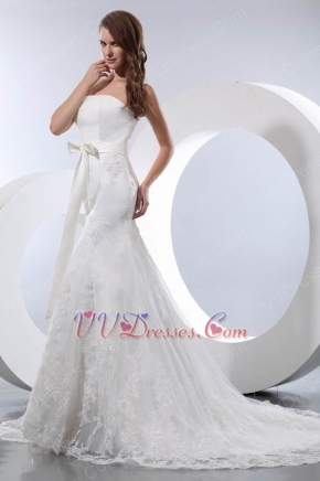 Affordable Strapless Dropped Trumpet Chapel Church Wedding Dress