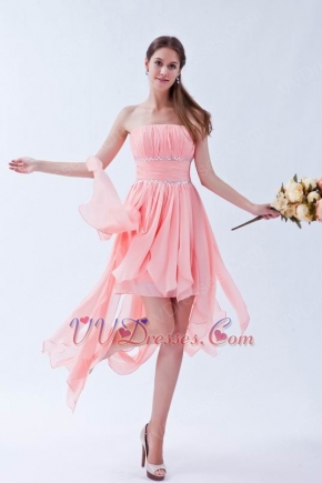 Cute Drapping Skirt Asymmetrical Pink Cocktail Party Dress