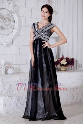 Unique V-Neck Sequin Black Chiffon Evening Dress