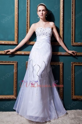 Cheap Sequin White Organza Outdoor Wedding Bride Dress