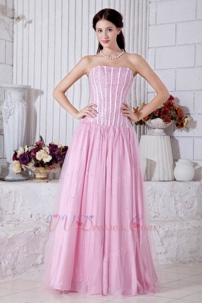 Beautiful Strapless Beaded A-line Pink Skirt Prom Dress Designer