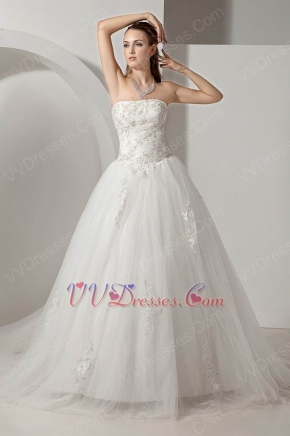 Destination Strapless Appliques Basque Corset Chapel Wedding Dress