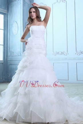 Beautiful Strapless Empire Flowers Ruffle Layers Mermaid Wedding Dress