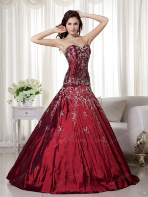 2009 Styles Burgundy Quinceanera Dress With Applique