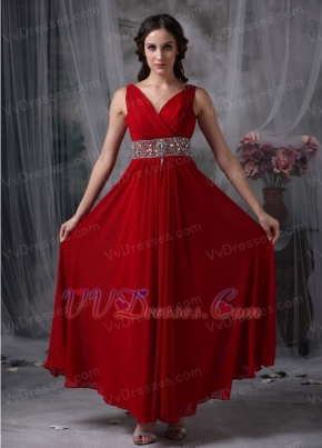 Top Seller Prom Dress With V-neck Wine Red Chiffon Skirt Inexpensive