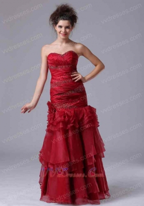 Mermaid Layers Ruffle Wine Red Organza Evening Dress 2019 For Wives