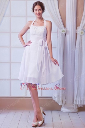 Halter White Chiffon Skirt With Bowknot Homecoming Dress