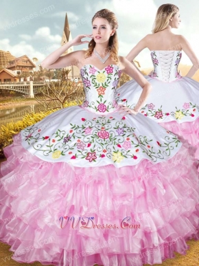 Layers Pink Ruffles With White Embroidery Upper Part Her Court Dress Western