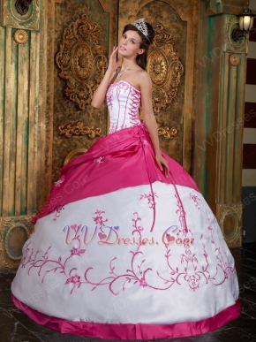 Fuchsia And White Quinceanera Dress With Embroidery Details