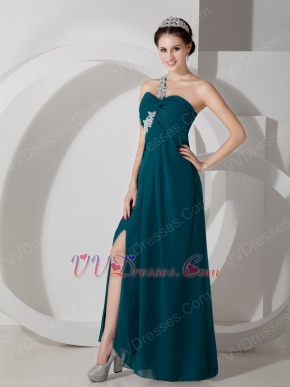 Dark Green One Shoulder Side Split Sexy Women Prom Dress