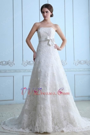 Strapless Empire Waist Bow Belt Chapel Ivory Wedding Gowns Cheap