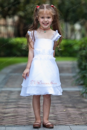 Vintage Straps A-line White Organza Flower Girl Dress For Sale