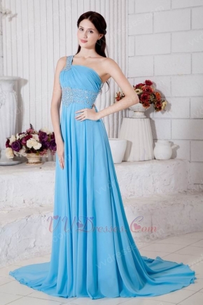 One Shoulder Cross Back Aqua Chiffon Women In Party Prom Dress