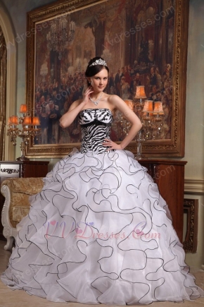 Customized Tailoring Zebra Ruffled Skirt Quinceanera Dress White