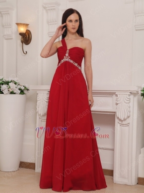 One Shoulder Cross Back Floor Length Wine Red Prom Dress