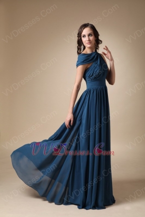 Asymmetrical Neck Steel Blue Mother Of The Bride Dress For Mama