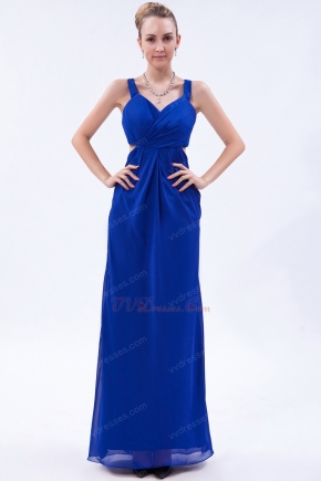 Straps V-neck Royal Blue Chiffon Prom Dress By Designer
