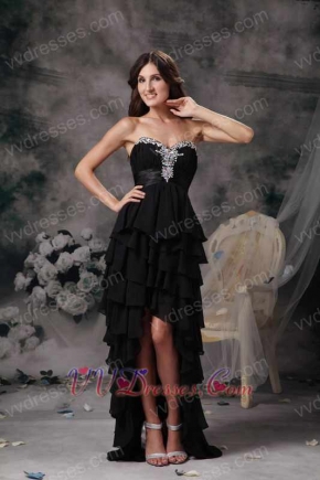 Sweetheart High-low Black Chiffon Layers Skirt Cocktail Dress Short and Long Skirt