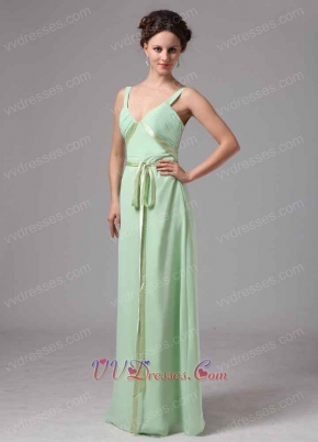 V-neck Straps Apple Green Mother Evening Dress Custom Fit Free