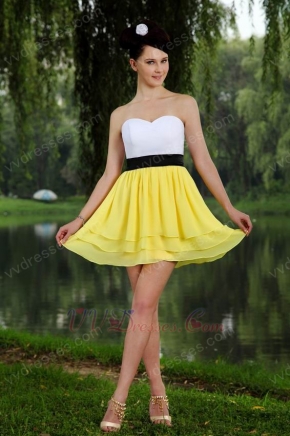 Cute White And Yellow Chiffon Homecoming Dress Under 100