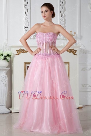 Sexy Sweetheart Transparent Bodice Pink Evening Dress