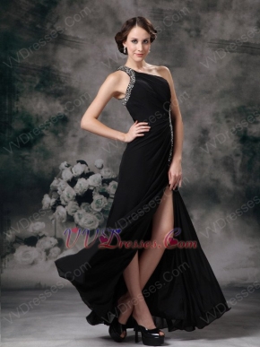 Cross Back One Shoulder High Split Black Special Ocassion Dress