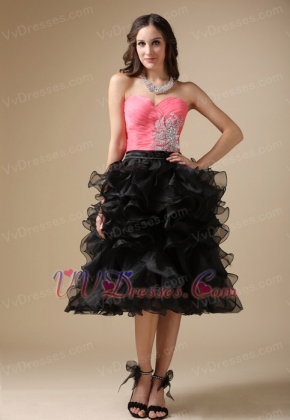 Pink and Black Short Ball Gown Ruffled Cocktail Dress Unique