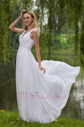 Stylish V Neckline Long A-line White Chiffon Maternity Prom Dress