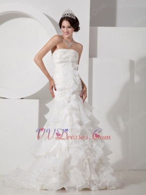 Strapless Mermaid Ruffled Skirt Wedding Dress With Applique