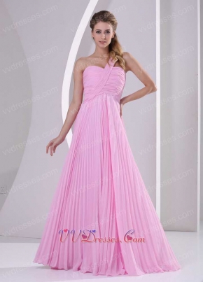 One Shoulder Pink Long Pleated Skirt Talk Show Gown Without Details