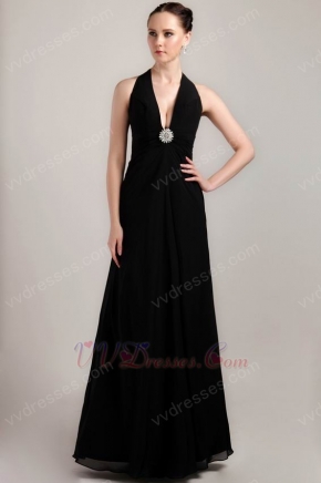 Halter Floor-length Black Chiffon Dress For 2014 Prom Year