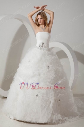 Affordable Strapless Puffy Ivory Net Elegant Bridal Wedding Dress