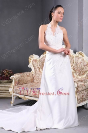 Informal Halter V-neck Ivory Bridal Wedding Dress With Applique